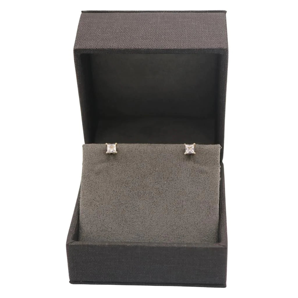 Cercei Aur 14k cu Piatra Alba Patrata