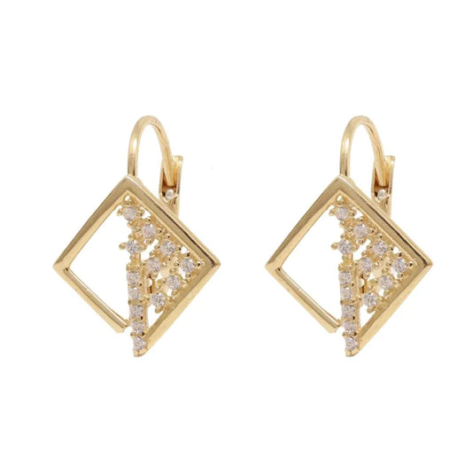Cercei Aur 14k Geometrici cu Pietre Zirconia