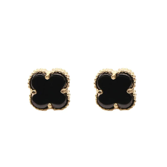Cercei Aur 14k Floare cu Onix Negru