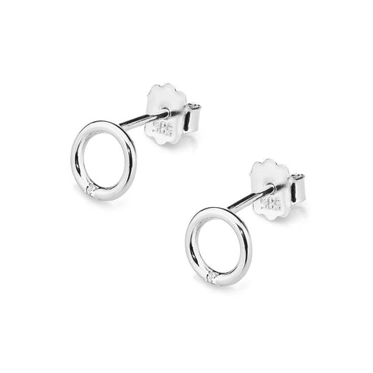 Cercei Aur Alb 14k Cerc cu Diamant de 0.01ct