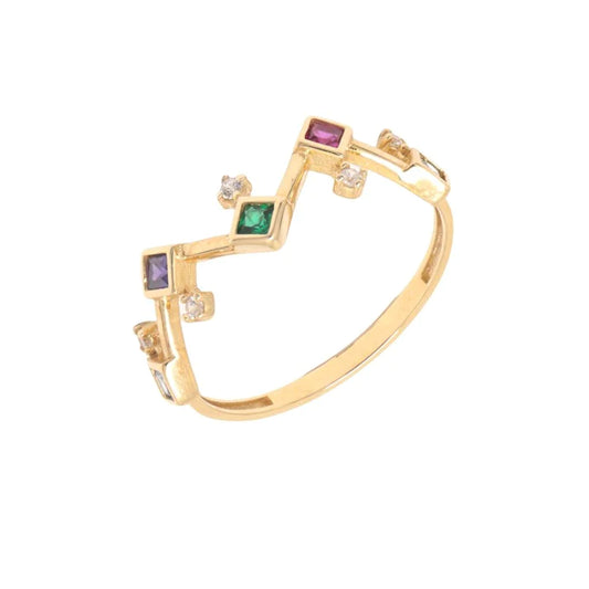 Inel Aur 14k Geometric cu Pietre Multicolore