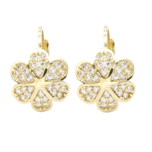 Cercei Aur 14k Flori cu Pietre Zirconia