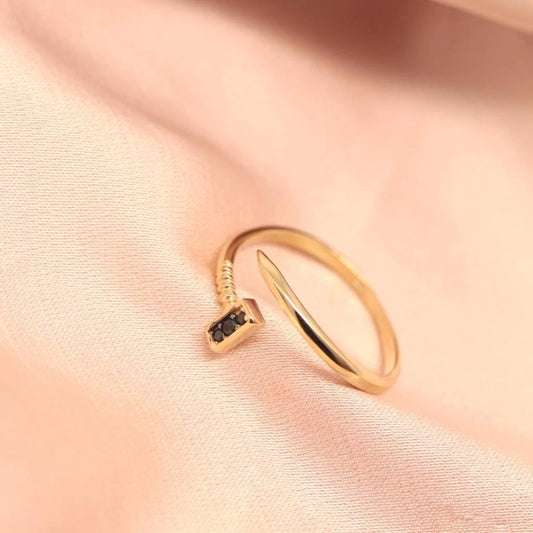 Inel Aur 14k Tip Cui cu Pietre Negre