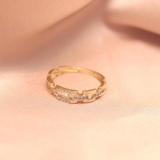Inel Aur 14k Modern cu Zale Fixe si Pietre Zirconia