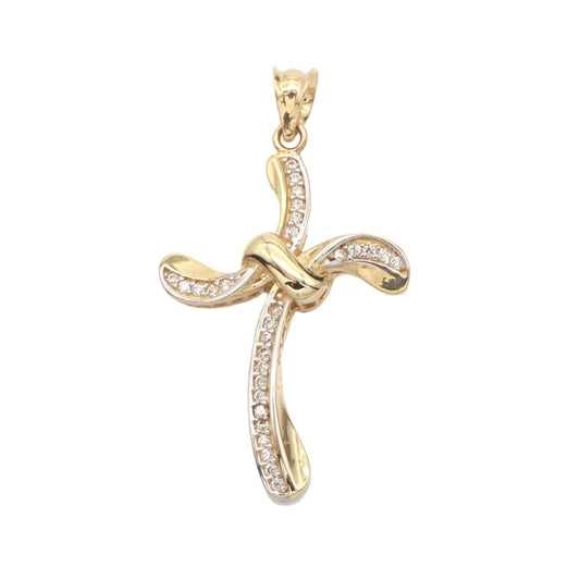 Pandantiv Aur 14k Cruce cu Pietre Zirconia Wavy Cross