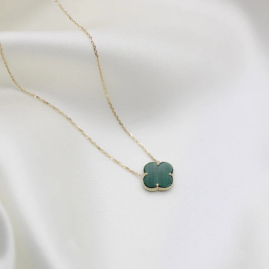 Lant Aur 14k Floare cu Malachit 1.3cm