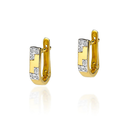 Cercei Aur Alb si Galben 14k cu Diamante 0.10ct