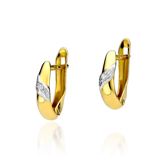 Cercei Aur Alb si Galben 14k cu Diamant 0.04ct