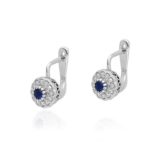 Cercei Aur Alb si Galben 14k cu Safir 0.30ct si Diamante 0.20ct - Bijuteria Cleopatra