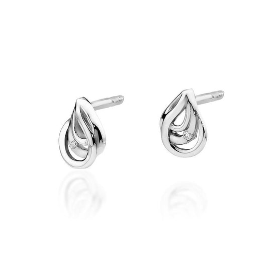 Cercei Aur Alb si Galben 14k cu Diamant 0.02ct - Bijuteria Cleopatra