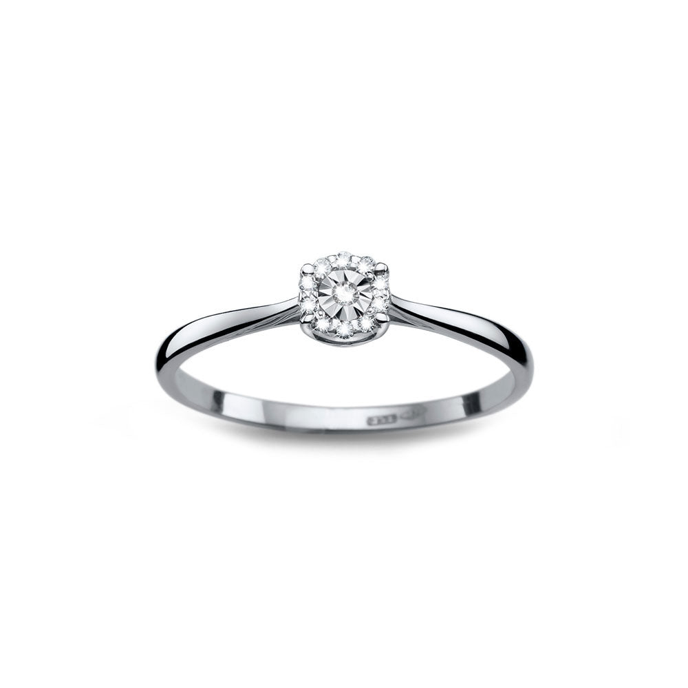 Inel de Logodna Aur Alb 18k cu Diamant 0.041ct Solitaire - Bijuteria Cleopatra