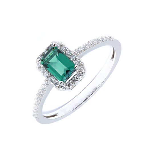 Inel Logodna Aur Alb 14k cu Piatra Verde - Bijuteria Cleopatra