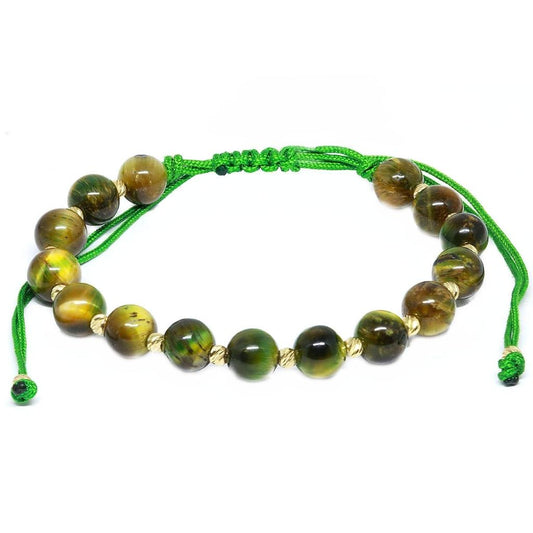 Bratara Snur Aur 14k cu Bile si Piatra Verde Serpentin