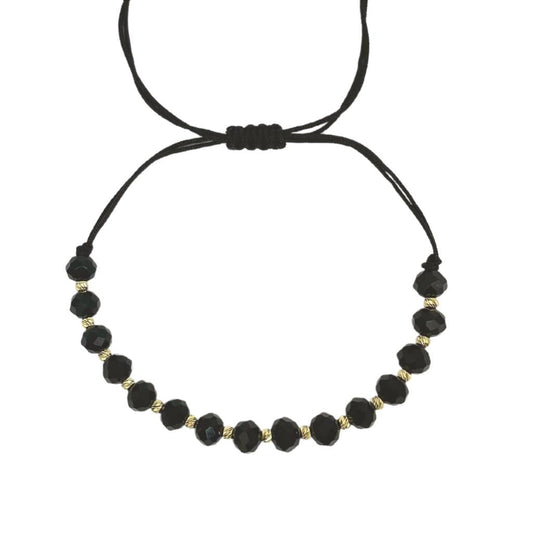 Bratara Snur Negru Aur 14k cu Bile si Piatra Onix Negru Fatetat