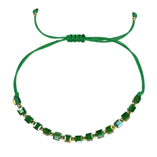 Bratara Snur cu Bile Aur 14k si Cristal Cubic Verde 4mm
