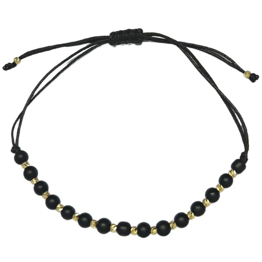 Bratara Snur cu Bile Aur 14k si Pietre Negre 4mm