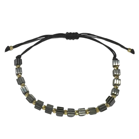 Bratara Snur Barbati cu Bile Aur 14k si Hematit Cubic 4mm