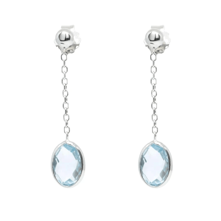 Cercei Aur Alb 14k Ovali cu Piatra Acvamarin