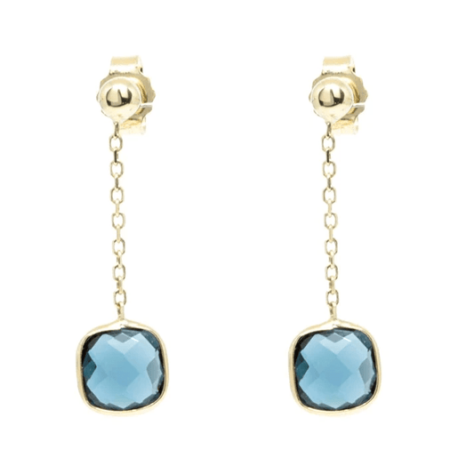 Cercei Aur 14k Piatra Patrata Topaz Albastru