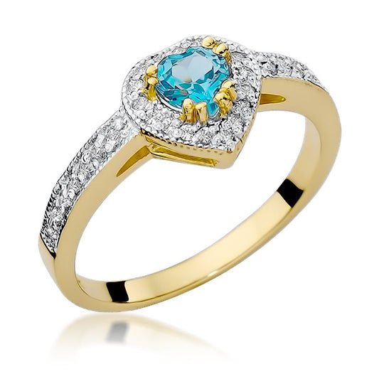 Inel de Logodna din Aur Galben 14k Inima cu Topaz 0.50ct si Diamante 0.21ct
