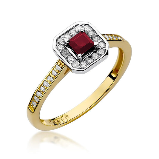 Inel de Logodna din Aur Galben 14k cu Rubin 0.20ct si Diamante 0.16ct