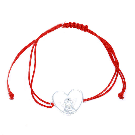 Bratara Argint Snur Rosu Inima cu Inger - Bijuteria Cleopatra
