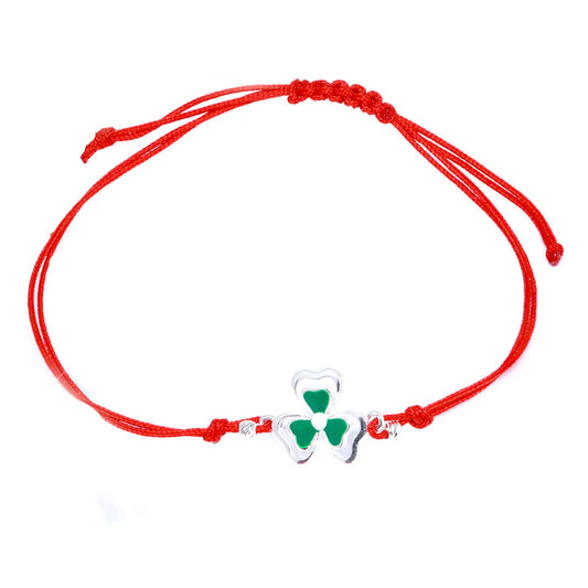 Bratara Argint Snur Rosu Trifoi Verde - Bijuteria Cleopatra