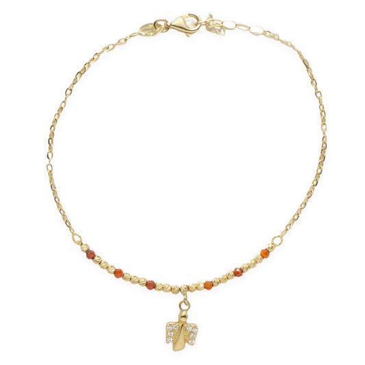 Bratara Aur 14k cu Bilute, Pietre Zirconia Orange si Charm Ingeras - Bijuteria Cleopatra