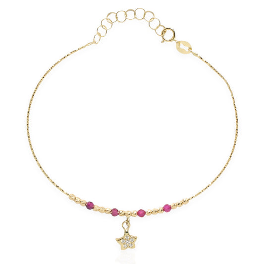 Bratara Aur 14k cu Pietre Zirconia Roz si Charm Stea - Bijuteria Cleopatra