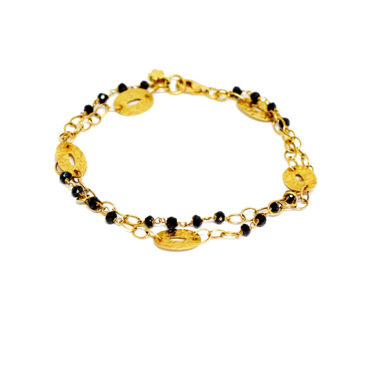 Bratara Dama Aur 14k Dubla cu Cristale Zirconia Negre - Bijuteria Cleopatra