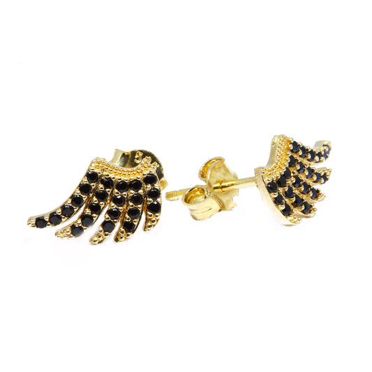 Cercei Aur 14k Aripi cu Pietre Negre - Bijuteria Cleopatra