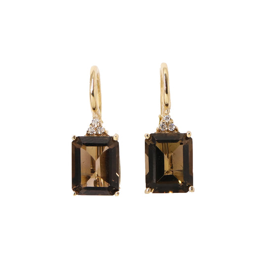 Cercei aur 14k cu piatra Cuart Fumuriu si Zirconia - Bijuteria Cleopatra