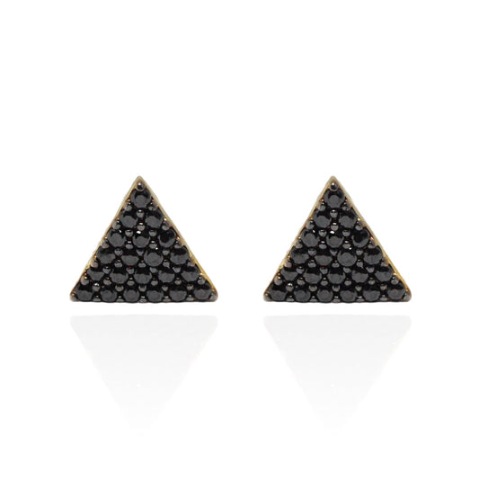 Cercei Aur 14k Triunghi cu Pietre Zirconia Negre - Bijuteria Cleopatra