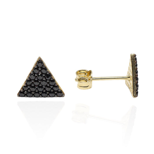 Cercei Aur 14k Triunghi cu Pietre Zirconia Negre - Bijuteria Cleopatra