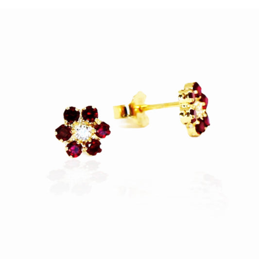 Cercei Aur 14k Floare cu Pietre Zirconia Rosii - Bijuteria Cleopatra