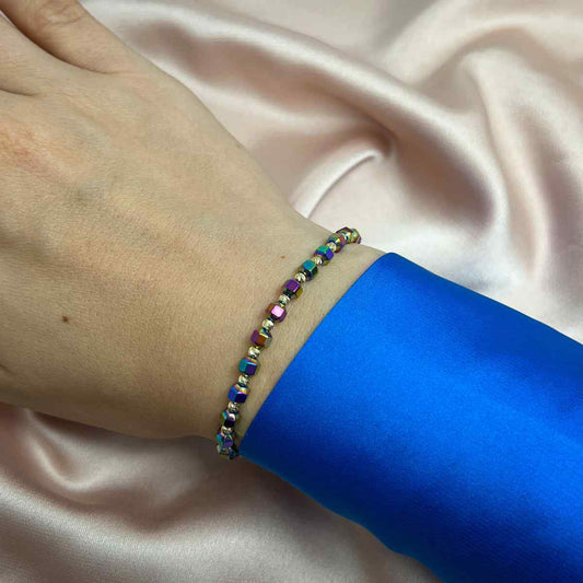 Bratara Snur cu Bile de Aur 14k si Hematit Multicolor