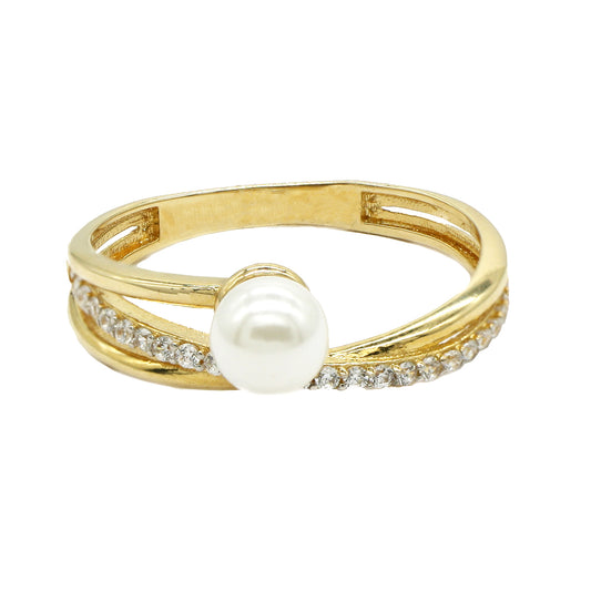 Inel Aur 14k cu Perla si Pietre Albe - Bijuteria Cleopatra