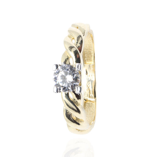Inel Aur 14k Solitaire cu Piatra Zirconia si Model - Bijuteria Cleopatra
