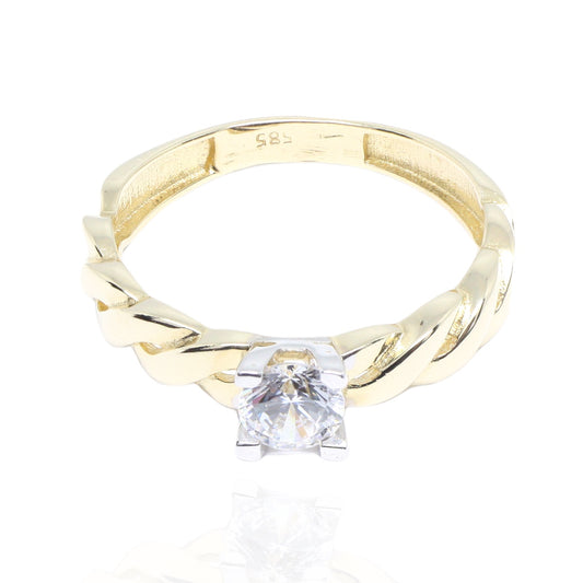 Inel Aur 14k Solitaire cu Piatra Zirconia si Model - Bijuteria Cleopatra