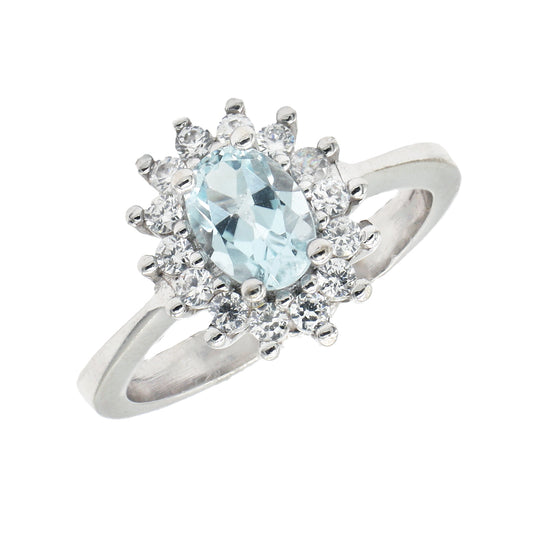 Inel Aur Alb 14k Floare cu Pietre Zirconia - Bijuteria Cleopatra