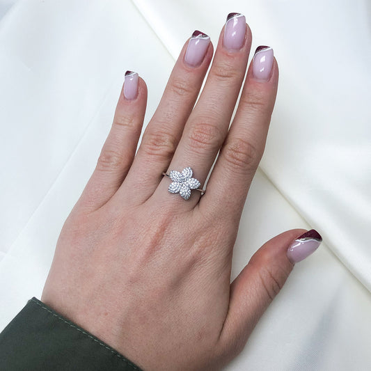 Inel Aur Alb 14k Floare cu Pietre Zirconia - Bijuteria Cleopatra