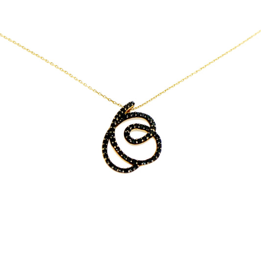 Lant Aur 14k Model Abstract cu Cristale Negre - Bijuteria Cleopatra