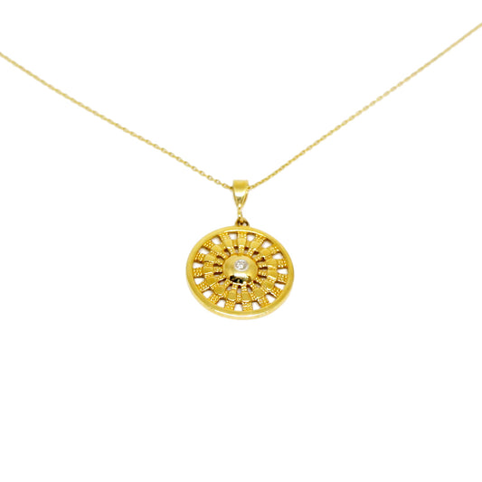 Lant Aur 14k cu Pandantiv Rotund si Diamant 0.01 carate - Bijuteria Cleopatra
